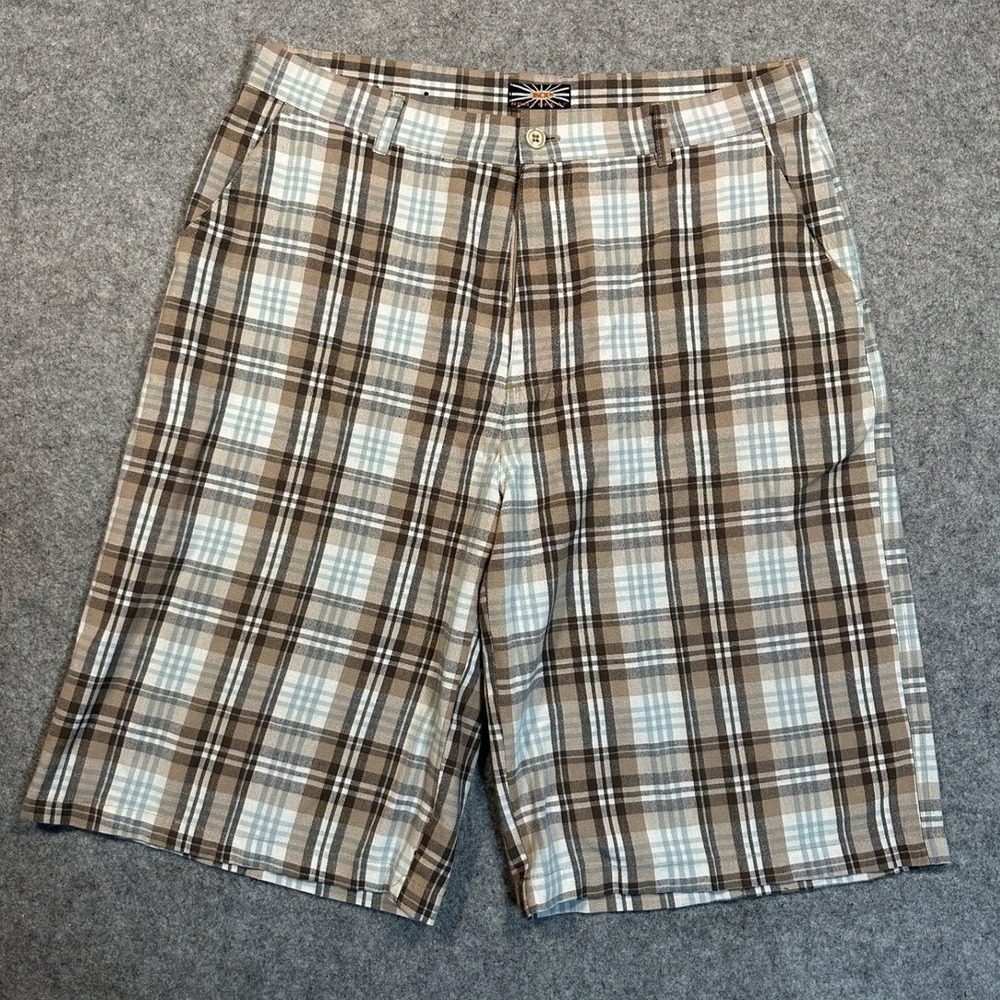 Northpeak Plaid Casual Shorts 38 Brown‎ Tan Checkered Cotton Blend